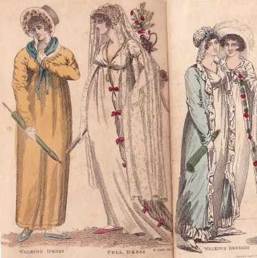 Ladies' Monthly Museum 1804 (pair to the left) and detail from 1805