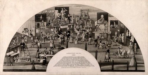 V0014666 Bartholomew Fair, site of St. Bartholomew's Hospital, London Credit: Wellcome Library, London. Wellcome Images images@wellcome.ac.uk http://wellcomeimages.org Bartholomew Fair, site of St. Bartholomew's Hospital, London, pictured in 1721. Aquatint with etching, c. 1800. Published: - Copyrighted work available under Creative Commons Attribution only licence CC BY 4.0 http://creativecommons.org/licenses/by/4.0/